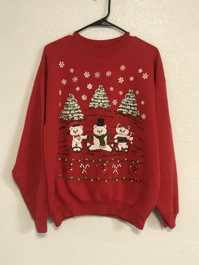 Discover Vintage Ugly Christmas Sweatshirt Size Large Cottagecore Grandma Sweater