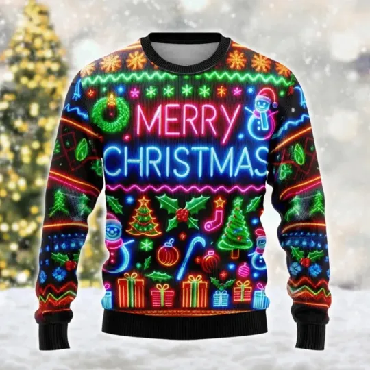 Discover Bright Holiday Glow Pattern Ugly Xmas Sweater