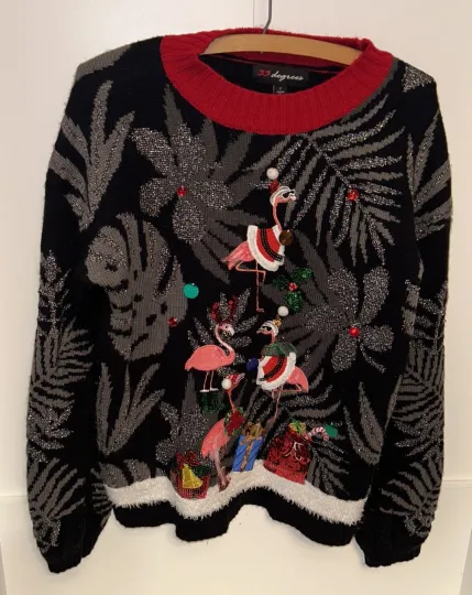 Discover Ugly Christmas Sweater Size Small Flamingo Embellished Pink Feathers 33 Degrees