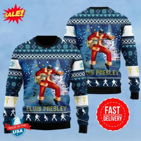 Discover Elvis Presley Ugly Sweater, The King Of Rock N Roll Christmas Sweater