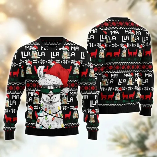 Novelty Fa La La Llama Ugly Christmas Sweater Unisex Holiday Jumper