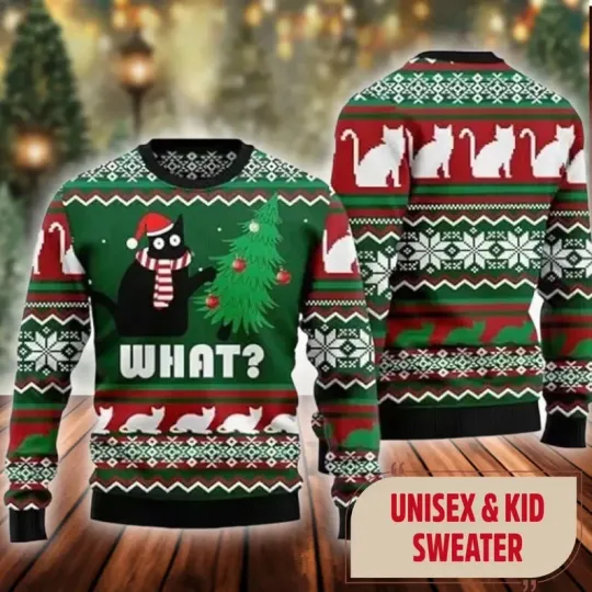 Discover Funny Black Cat Ugly Christmas Sweater, Cat Christmas Sweatshirt, Cute Cat Pet