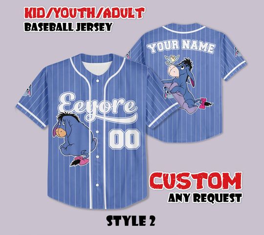 Discover Custom Eeyore Winnie the Pooh Baseball Jersey, Disneyland Baseball Shirt, Disney Eeyore Jersey Shirt, Gift for Disney Fans