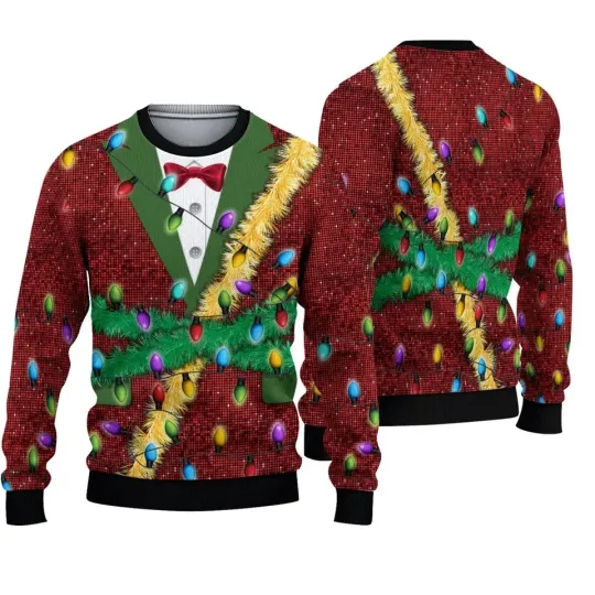 Discover Dressed to Sleigh with Sparkling Lights Ugly Sweater