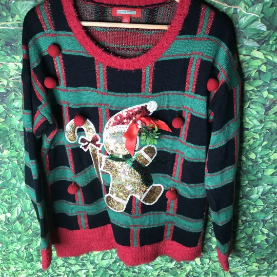 Discover Ugly Christmas Sweater Sequined Gingerbread Man Womens Size Large
