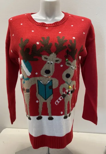 New Directions Women's Ugly Christmas Sweater Size XL Reindeer Bells Holiday
