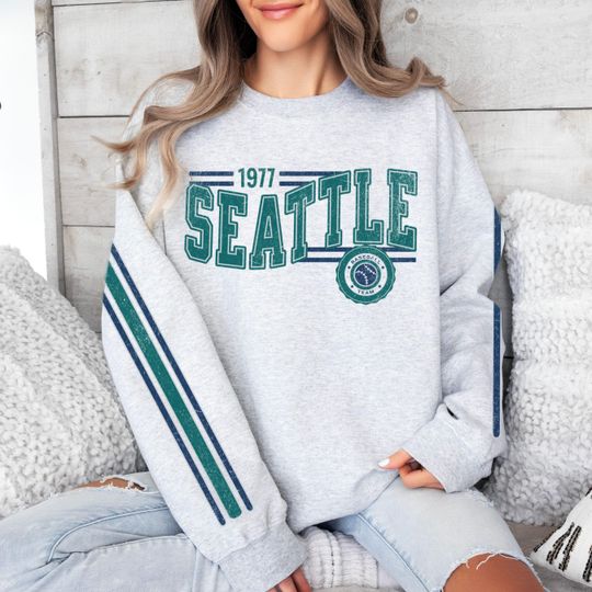 Discover Seattle Baseball Vintage Retro Sweatshirt, Unisex Mariner Sleeve Print Crewneck, Throwback Style Sweatshirt, Gift for Seattle Baseball Fans