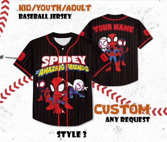 Discover Custom Spidey and Friends Baseball Jersey, Personalized Superhero Shirt
