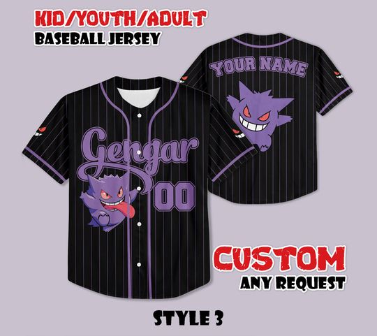 Custom Gengar Baseball Jersey, Anime Fan Gift