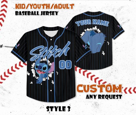 Discover Custom Stitch Baseball Jersey, Disney Stitch Jersey Shirt, Magic Kingdom Shirt, Gift for Disney Fans & Kids, Birthday Gifts
