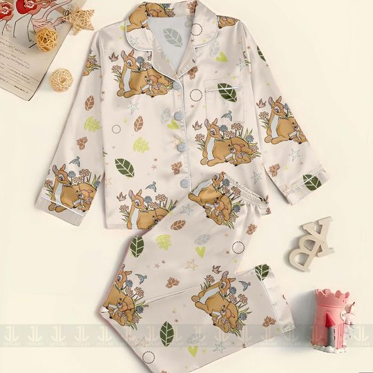 Bambi Mom Fall Autumn Unisex Satin Pajamas Set, Spooky Season Pajamas