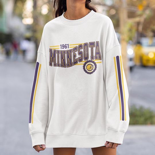 Discover Minnesota Football Retro Crewneck Sweatshirt, Viking Retro Stripe Sleeve Sweatshirt, Minnesota Unisex Shirt, Game Day Shirt, Viking Fan Gift