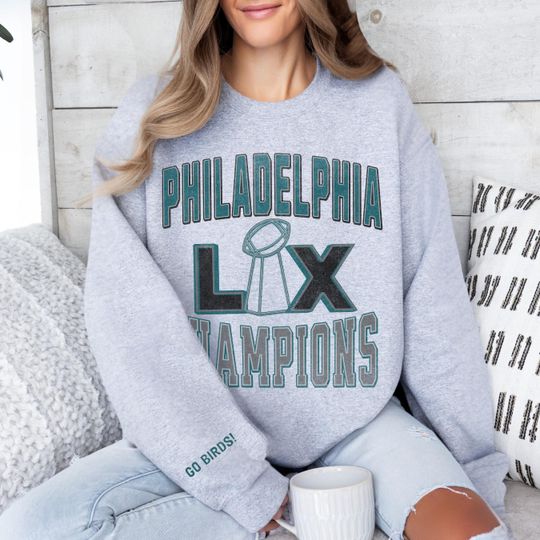 Discover Philadelphia National Champions Sweatshirt, Eagle Football Champs Crewneck, Vintage Championship Sleeve Print Shirt, Retro Football Shirt