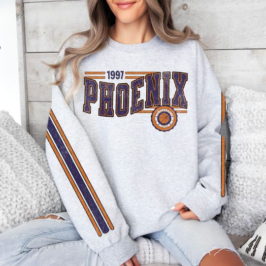 Discover Phoenix Women's Basketball Retro Crewneck Sweatshirt, Mercury Basketball Team Shirt, Unisex Retro Stripe Sleeve Printing, Vintage Basketball