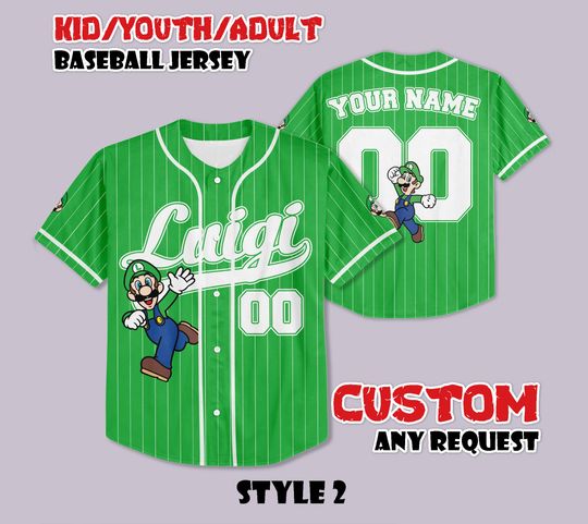 Custom Luigi Baseball Jersey, Nintendo Super Mario Fan Gift