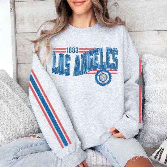 Discover Los Angeles Baseball Vintage Retro Sweatshirt, Unisex Dodger Sleeve Print Crewneck, Throwback Style Sweatshirt, Gift for LA Baseball Fans