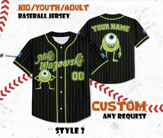 Custom Mike Wazowski Baseball Jersey, Personalized Monster Inc. Gift