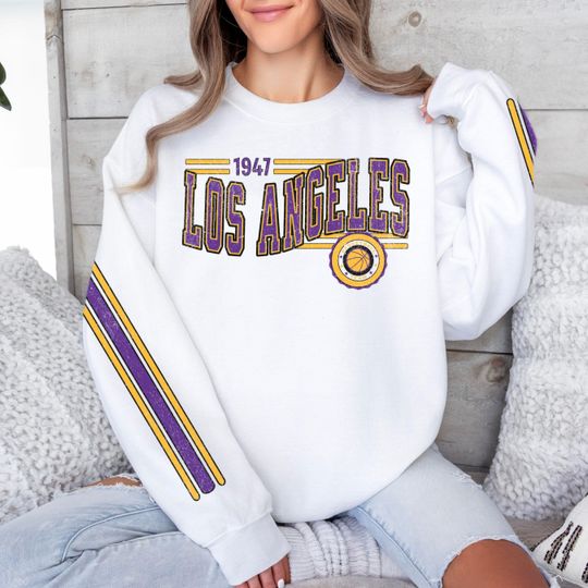 Discover Los Angeles Basketball Retro Unisex Sweatshirt, Laker Basketball Fan Gift, Vintage Style Jumper, Sports Fan Apparel, Basketball Fan Gift
