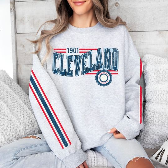 Discover Cleveland Baseball Vintage Retro Sweatshirt, Unisex Guardian Sleeve Print Crewneck, Throwback Style Sweatshirt, Gift for Baseball Fans