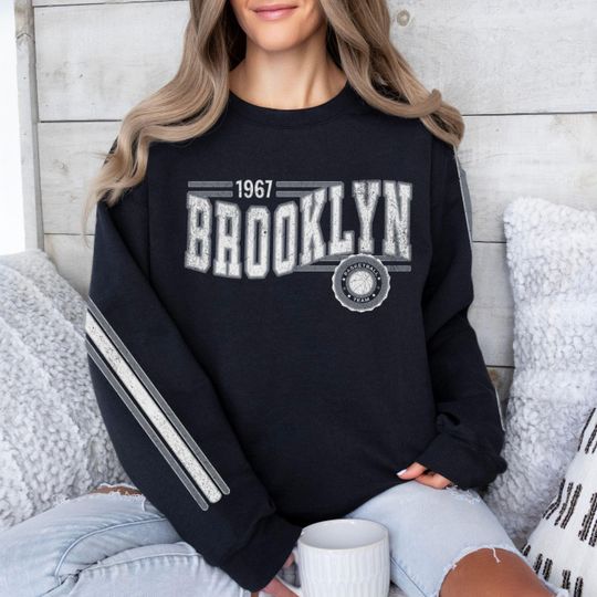 Discover Brooklyn Basketball Retro Unisex Sweatshirt, Net Basketball Fan Gift, Crewneck Vintage Style Jumper, Sports Fan Apparel, Basketball Fan Gift