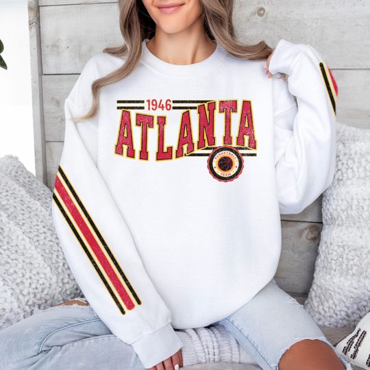 Atlanta Basketball Retro Unisex Sweatshirt, Hawk Basketball Fan Gift, Crewneck Vintage Style Jumper, Sports Fan Apparel, Basketball Fan Gift