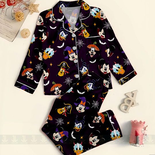 Discover Mickey Minniee Dracula Pluto Dog Captain Pirates Unisex Satin Pajamas Set, Disneyland Pajamas