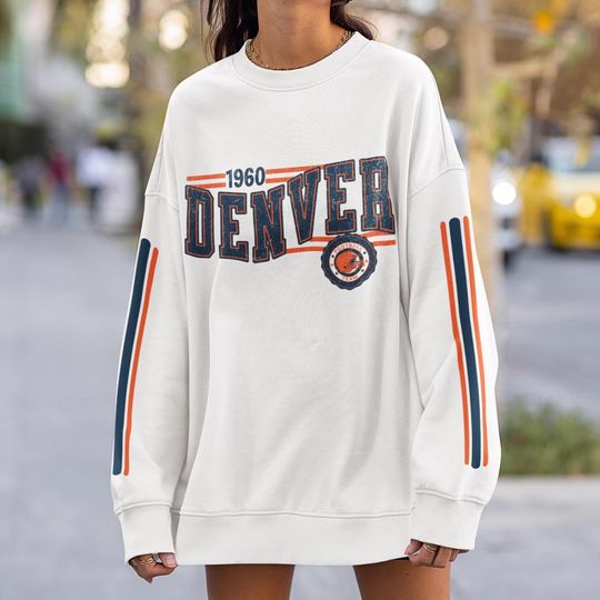 Discover Denver Football Retro Crewneck Sweatshirt, Bronco Retro Stripe Sleeve Sweatshirt, Denver Unisex Shirt, Game Day Shirt, Bronco Fan Gift