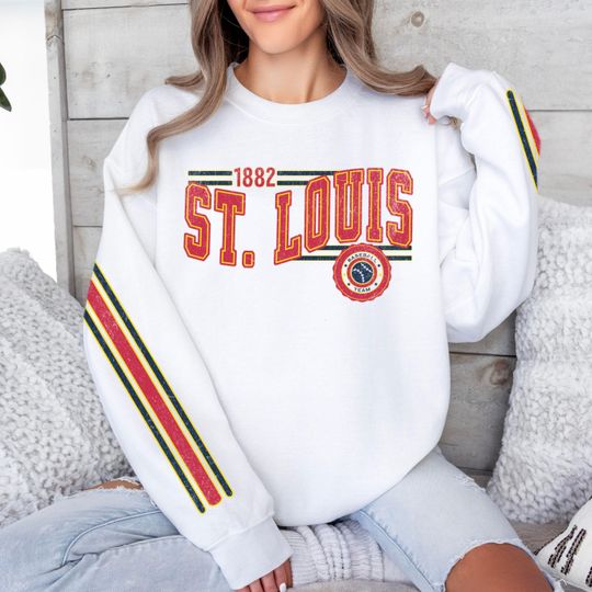 St. Louis Baseball Vintage Retro Sweatshirt, Unisex Cardinal Sleeve Print Crewneck, Throwback Style Sweatshirt, Gift for Baseball Fans