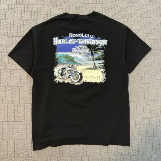 Discover Haarleyy Davidson T-Shirt Men’s Large Black Honolulu Hawaii Biker Motorcycle