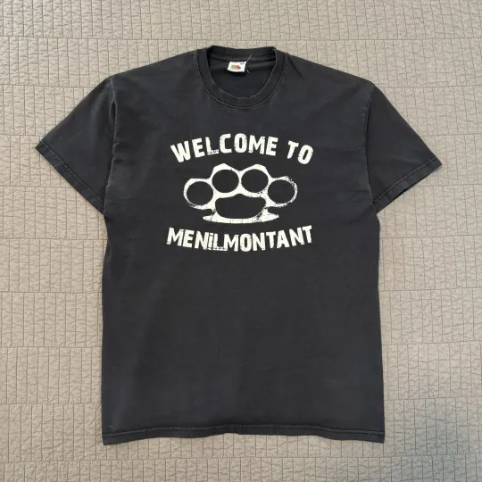 Discover Y2K Menilmontant Paris T-Shirt Men Medium Black Brass Knuckles Grunge