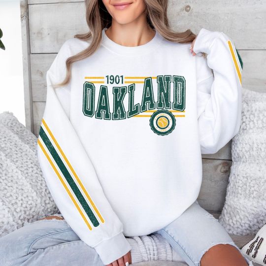 Discover Oakland Baseball Vintage Retro Sweatshirt, Unisex Athletic Sleeve Print Crewneck, Throwback Style Sweatshirt, Gift for Oakland Baseball Fans