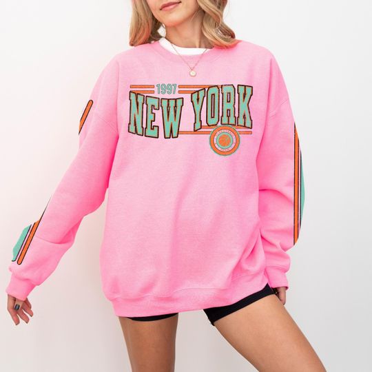 New York Womens Basketball Retro Crewneck Sweatshirt, Liberty Basketball Team Shirt, Unisex Retro Stripe Sleeve Printing, Vintage Basketball