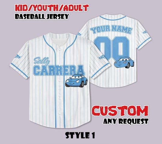 Discover Custom Sally Carrera Baseball Jersey, Sally Carrera Baseball Shirt, Personalized Disney Cars Sally Carrera Sports, Gift for Disney Fans