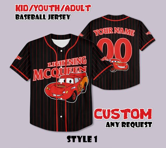 Discover Custom Lightning McQueen Baseball, Disney Cars Shirt, Personalized Lightning McQueen Disney Jersey, Gift for Disney Fans