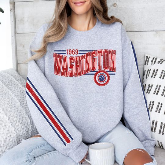 Discover Washington Baseball Vintage Retro Sweatshirt, Unisex National Sleeve Print Crewneck, Throwback Style Sweatshirt, Gift for Baseball Fans