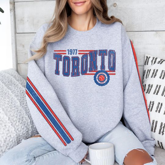 Discover Toronto Baseball Vintage Retro Sweatshirt, Unisex Blue Jay Sleeve Print Crewneck, Throwback Style Sweatshirt, Gift for Toronto Baseball Fans