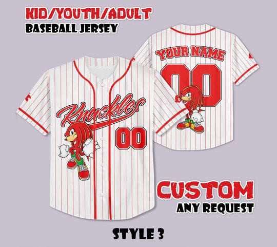 Discover Custom Knuckles Baseball Jersey: Sonic Party Shirt, Fan Gift
