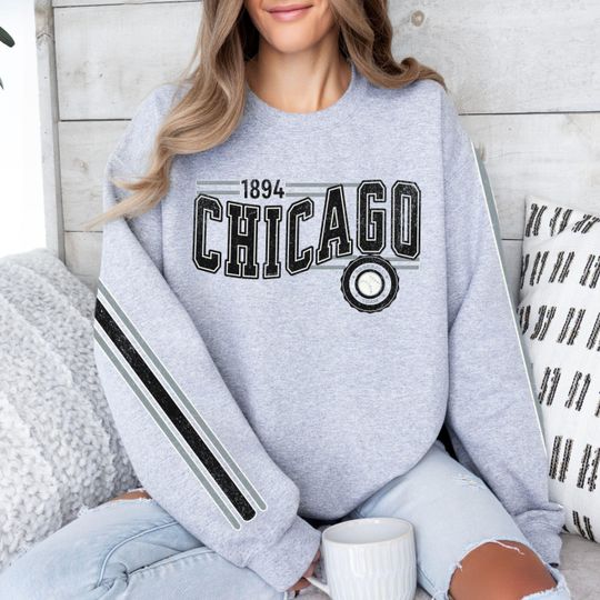 Chicago Baseball Vintage Retro Sweatshirt, Unisex White Sox Sleeve Print Crewneck, Throwback Style Sweatshirt, Gift for Sox Baseball Fans