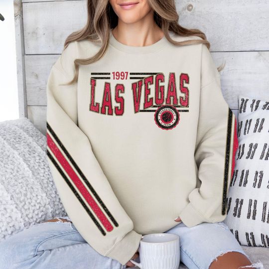 Discover Las Vegas Women's Basketball Retro Crewneck Sweatshirt, Ace Basketball Team Shirt, Unisex Retro Stripe Sleeve Printing, Vintage Basketball
