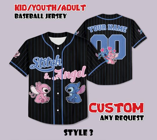 Discover Custom Stitch And Angel Baseball Jersey, Disney Couple Baseball Shirt, Personalized Disney Stitch And Angel Jersey, Disney Gift for Fans