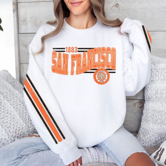 Discover San Francisco Baseball Vintage Retro Sweatshirt, Unisex Giant Sleeve Print Crewneck, Throwback Style Sweatshirt, Gift for Baseball Fans