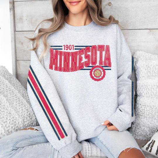 Discover Minnesota Baseball Vintage Retro Sweatshirt, Unisex Twin Sleeve Print Crewneck, Throwback Style Sweatshirt, Gift for Minnesota Baseball Fans
