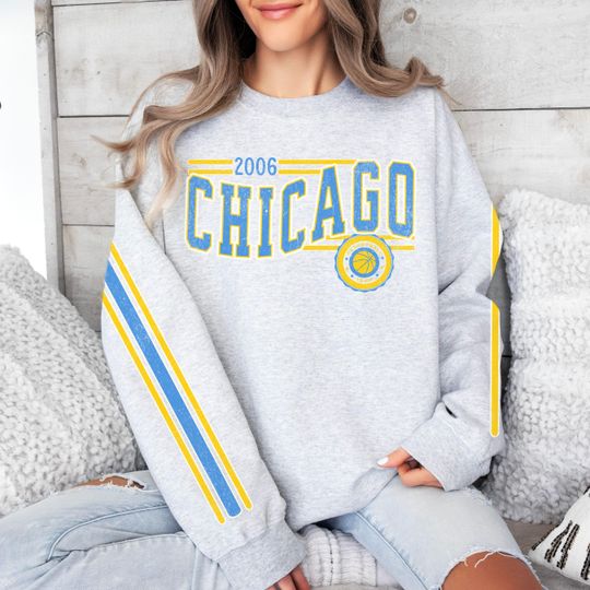Discover Chicago Women's Basketball Retro Crewneck Sweatshirt, Sky Basketball Team Shirt, Unisex Retro Stripe Sleeve Printing, Vintage Basketball
