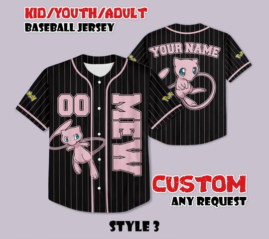 Custom Mewtwo Baseball Jersey, Personalized Anime Fan Gift