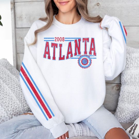 Discover Atlanta Women's Basketball Retro Crewneck Sweatshirt, Dream Basketball Team Shirt, Unisex Retro Stripe Sleeve Printing, Vintage Basketball