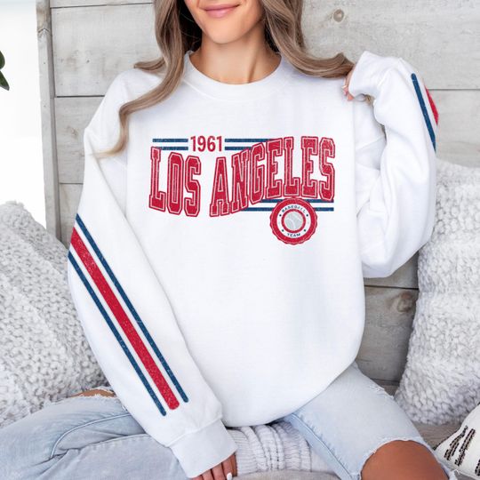 Los Angeles Baseball Vintage Retro Sweatshirt, Unisex Angel Sleeve Print Crewneck, Throwback Style Sweatshirt, Gift for LA Baseball Fans