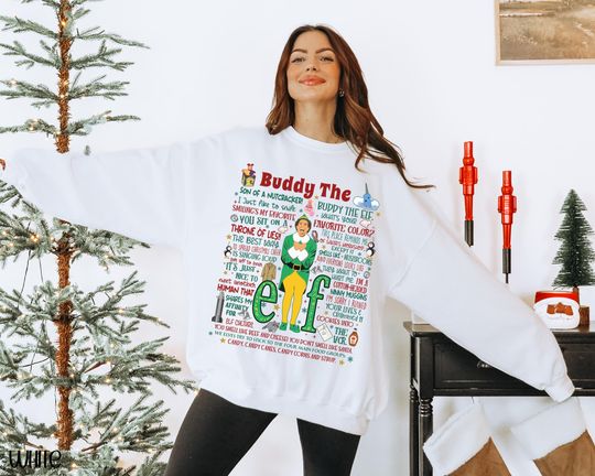 Discover Elf Christmas Movie Sweatshirt Retro Buddy Crewneck Funny Ugly Xmas Sweater Classic Winter Holiday Gift Nutcracker Narwhal