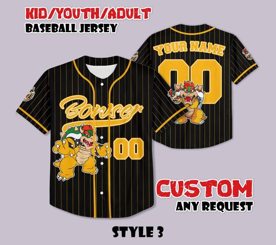 Custom Bowser Baseball Jersey, Nintendo Fan Gift