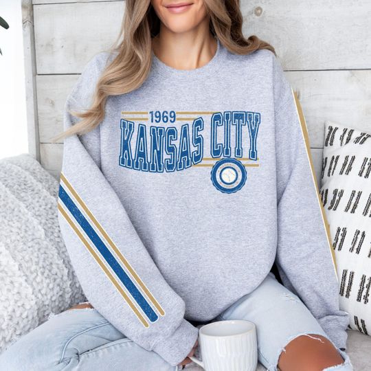 Kansas City Baseball Vintage Retro Sweatshirt, Unisex Royal Sleeve Print Crewneck, Throwback Style Sweatshirt, Gift for KC Baseball Fans