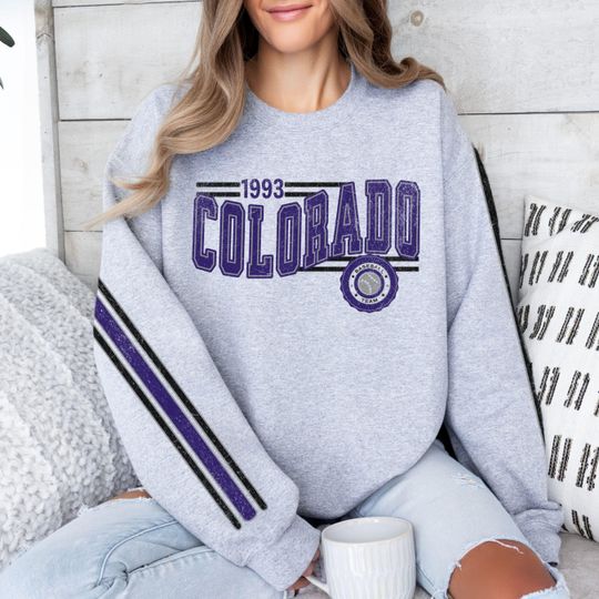Discover Colorado Baseball Vintage Retro Sweatshirt, Unisex Rockie Sleeve Print Crewneck, Throwback Style Sweatshirt, Gift for Baseball Fans